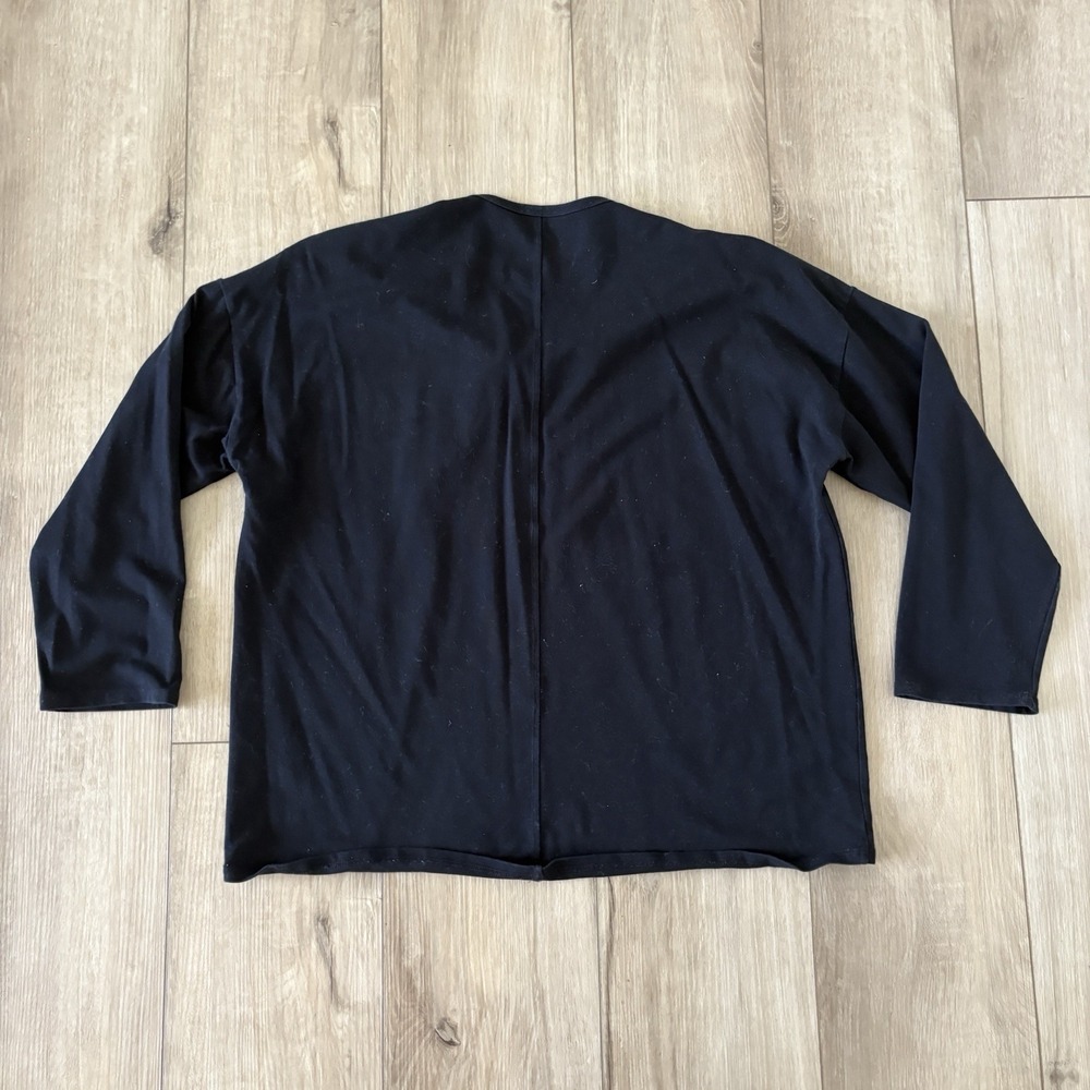 Eileen Fisher V-Neck Long Sleeve Top Women S Black Jersey Knit Minimalist Staple - Picture 7 of 7